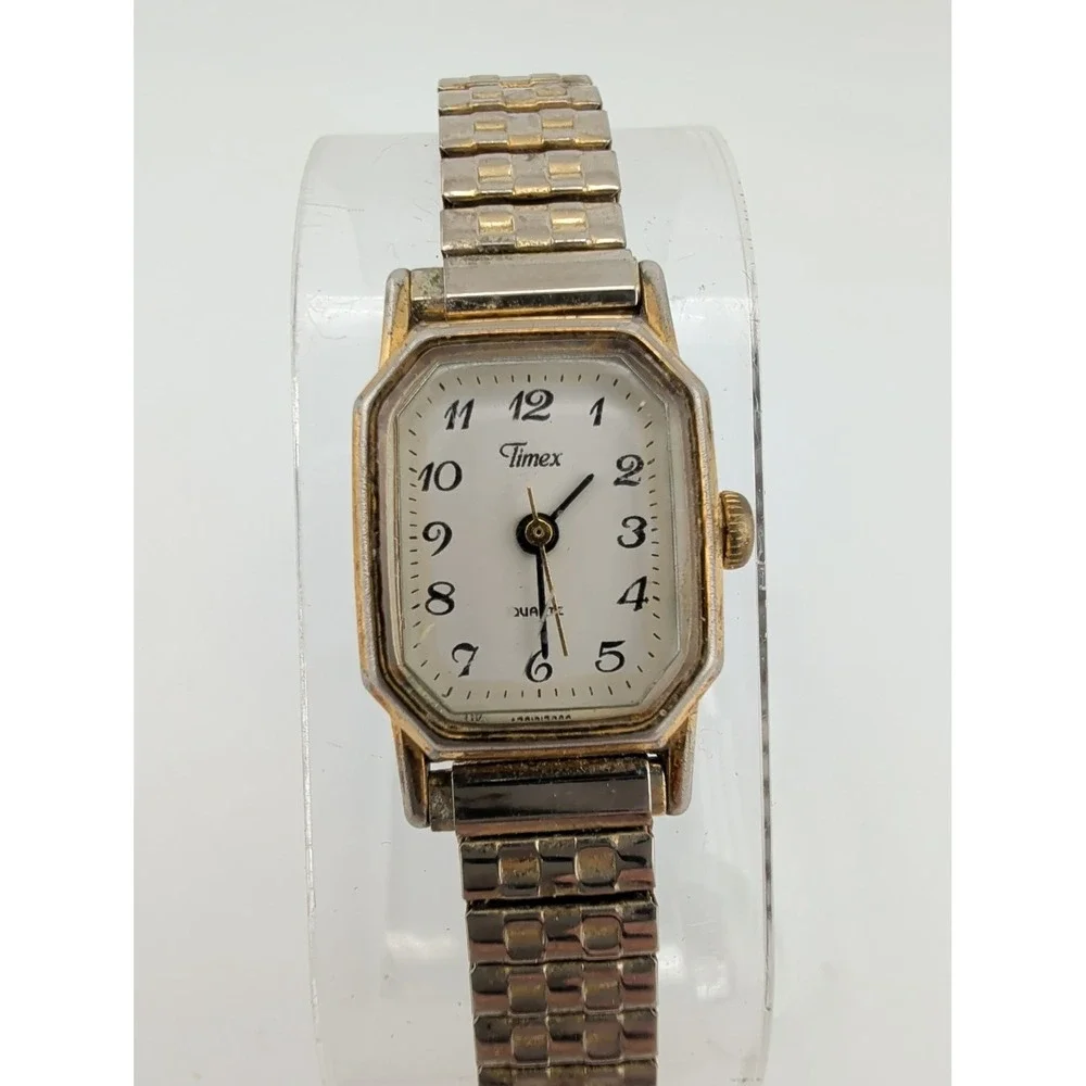 Vintage Timex Women's Watch 17mm Case Gold Stretch Band- New Battery